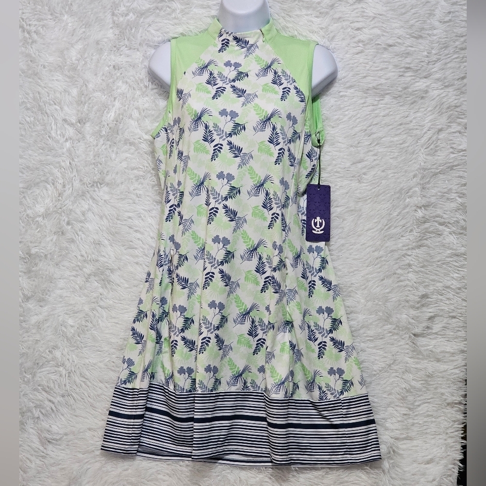 Tee Time Golf Chic Floral Midi Dress in Green and Blue With Pockets Large